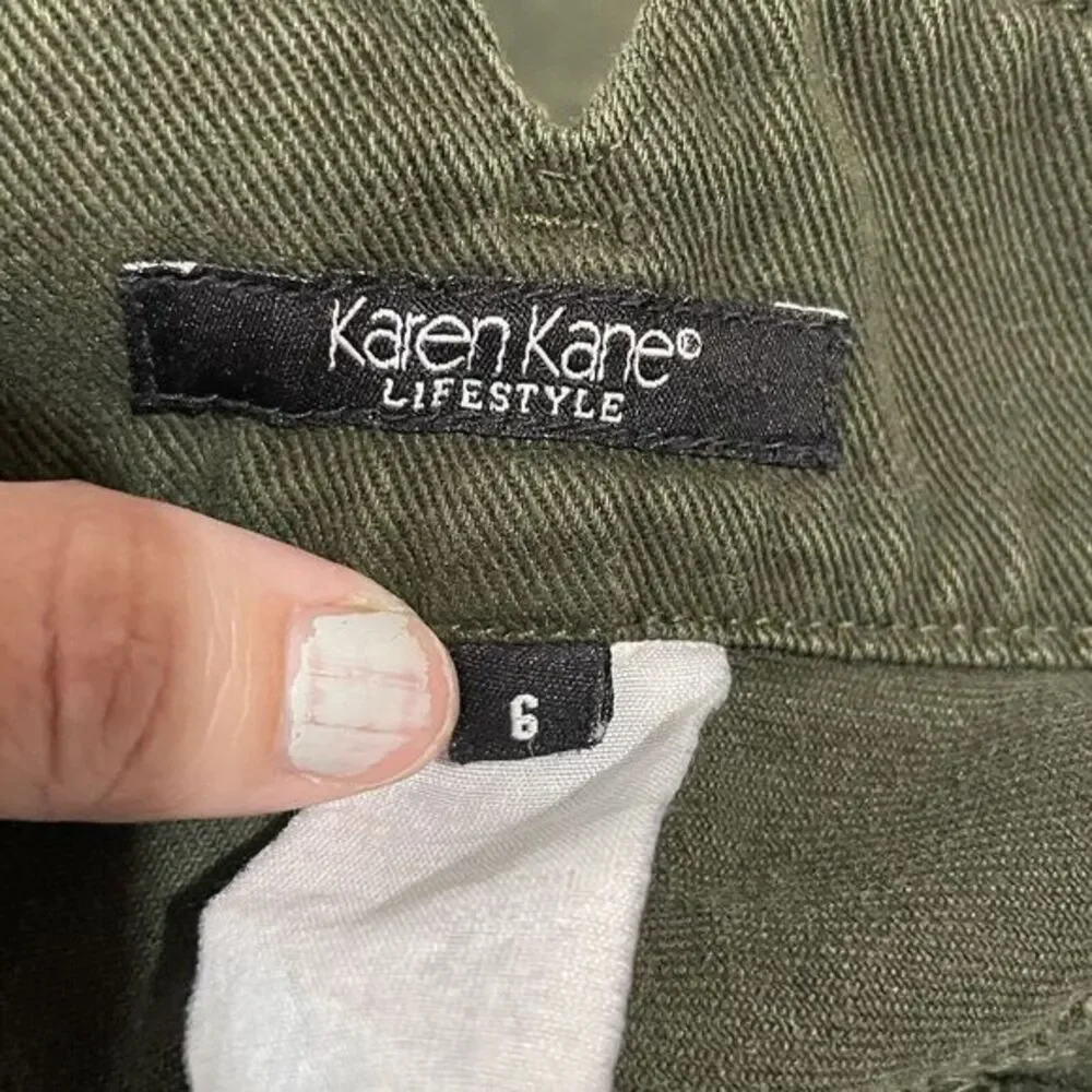 Karen Kane Notchback Jeans Women size 6 Green Wide Leg Tapered Ankle HipHop‎ 90s